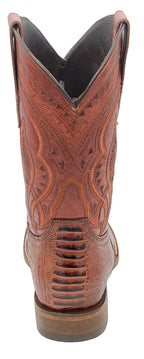 Men´s Silverton Ostrich Leg Print Leather Wide Square Toe Boots - Shedron - OriginalWestern.com
