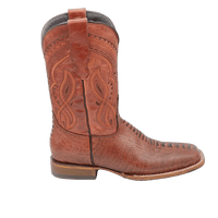 Men´s Silverton Ostrich Leg Print Leather Wide Square Toe Boots - Shedron - OriginalWestern.com