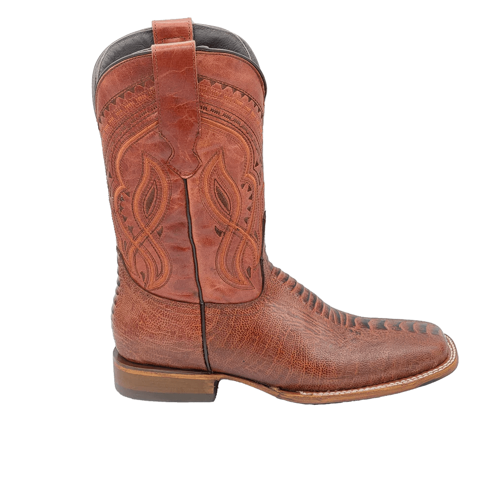 Men´s Silverton Ostrich Leg Print Leather Wide Square Toe Boots - Shedron - OriginalWestern.com