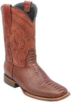 Men´s Silverton Ostrich Leg Print Leather Wide Square Toe Boots - Shedron - OriginalWestern.com