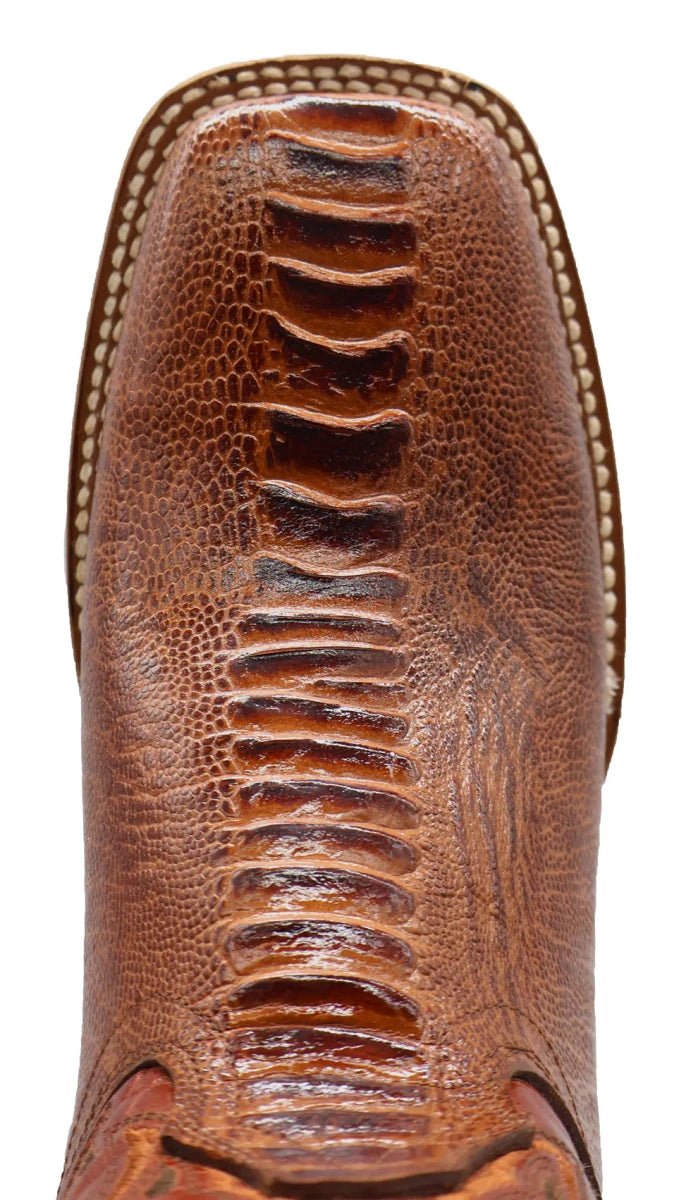 Men´s Silverton Ostrich Leg Print Leather Wide Square Toe Boots - Shedron - OriginalWestern.com