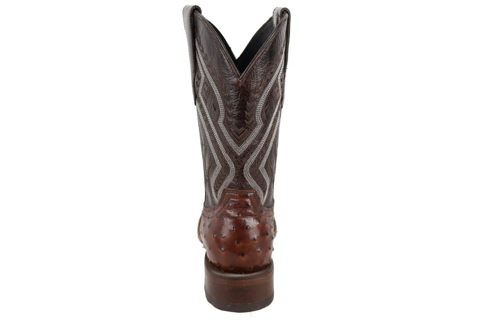 Men´s Silverton Ostrich Print All Leather Wide Square Toe Boots - Brown - OriginalWestern.com