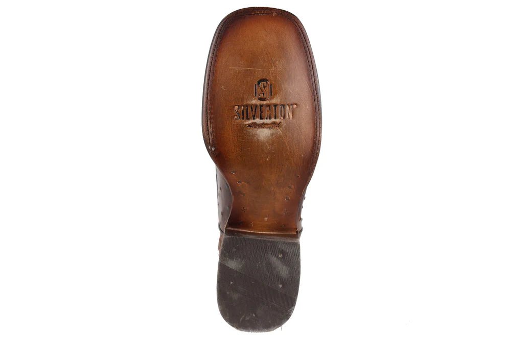 Men´s Silverton Ostrich Print All Leather Wide Square Toe Boots - Brown - OriginalWestern.com