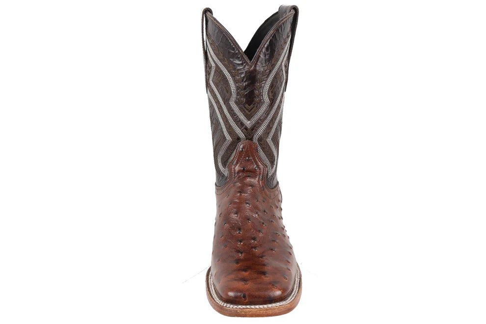 Men´s Silverton Ostrich Print All Leather Wide Square Toe Boots - Brown - OriginalWestern.com