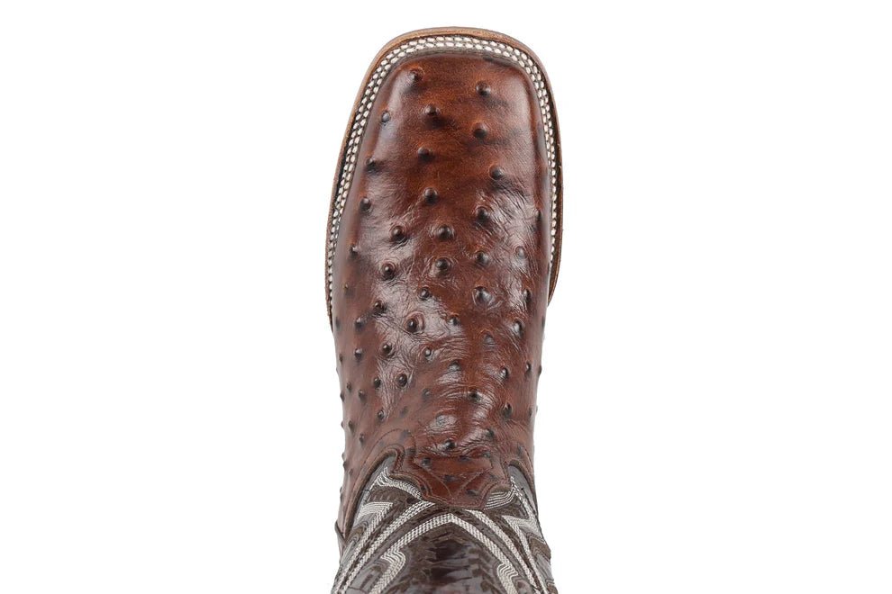 Men´s Silverton Ostrich Print All Leather Wide Square Toe Boots - Brown - OriginalWestern.com