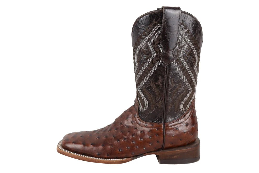 Men´s Silverton Ostrich Print All Leather Wide Square Toe Boots - Brown - OriginalWestern.com