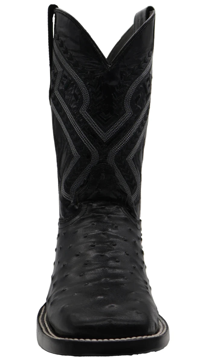 Men´s Silverton Ostrich Print Wide Square Toe Cowboy Boots - Black - OriginalWestern.com