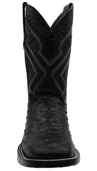 Men´s Silverton Ostrich Print Wide Square Toe Cowboy Boots - Black - OriginalWestern.com