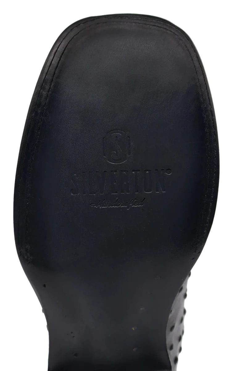Men´s Silverton Ostrich Print Wide Square Toe Cowboy Boots - Black - OriginalWestern.com