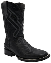 Men´s Silverton Ostrich Print Wide Square Toe Cowboy Boots - Black - OriginalWestern.com