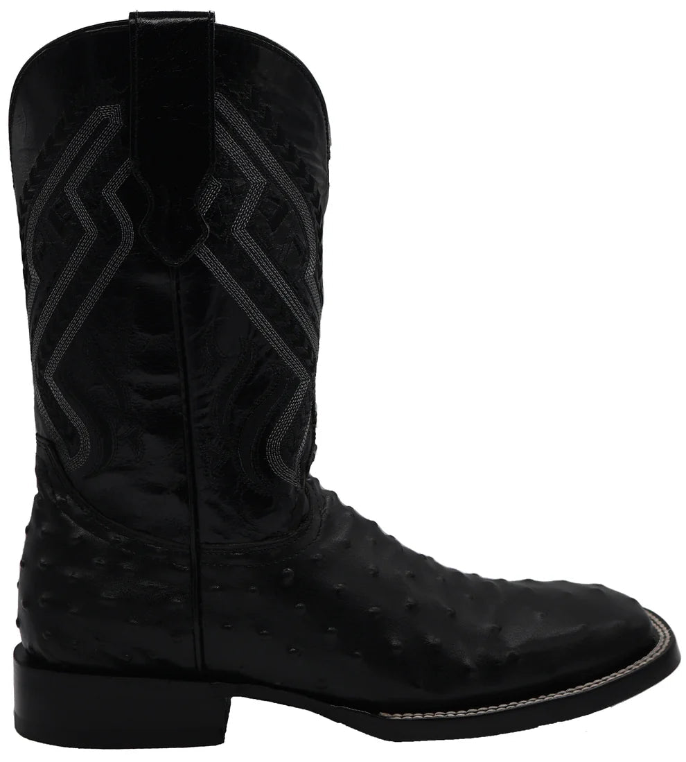 Men´s Silverton Ostrich Print Wide Square Toe Cowboy Boots - Black - OriginalWestern.com