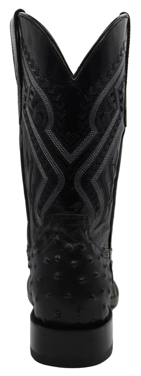 Men´s Silverton Ostrich Print Wide Square Toe Cowboy Boots - Black - OriginalWestern.com
