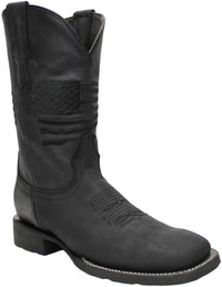 Men´s Silverton Patriot All Leather Wide Square Toe Boots - Black - OriginalWestern.com