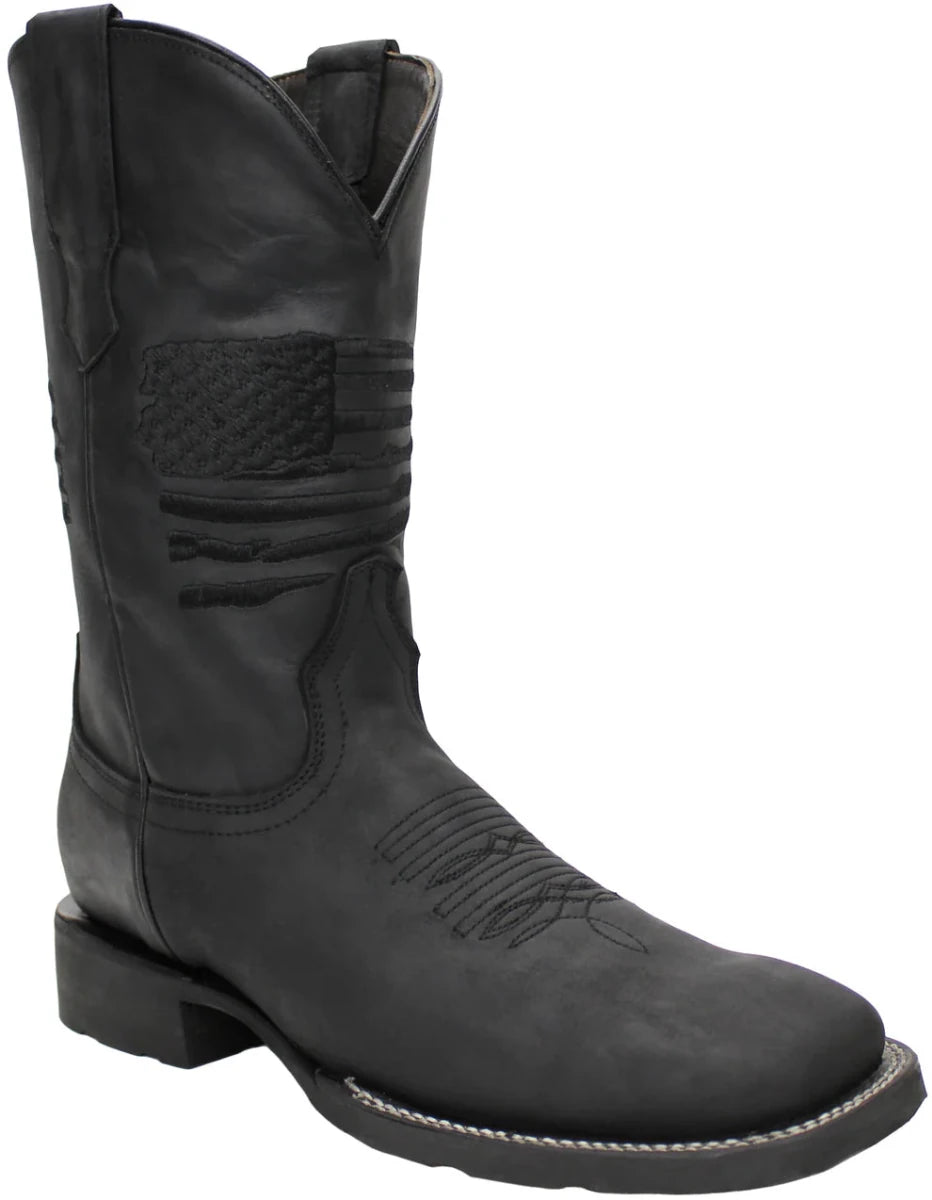 Men´s Silverton Patriot All Leather Wide Square Toe Boots - Black - OriginalWestern.com