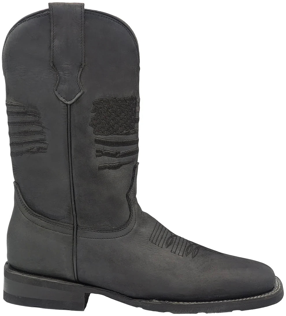 Men´s Silverton Patriot All Leather Wide Square Toe Boots - Black - OriginalWestern.com