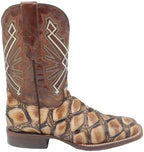 Men´s Silverton Pirarucu LG Print Leather Wide Square Toe Boots - Beige - OriginalWestern.com