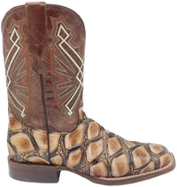 Men´s Silverton Pirarucu LG Print Leather Wide Square Toe Boots - Beige - OriginalWestern.com