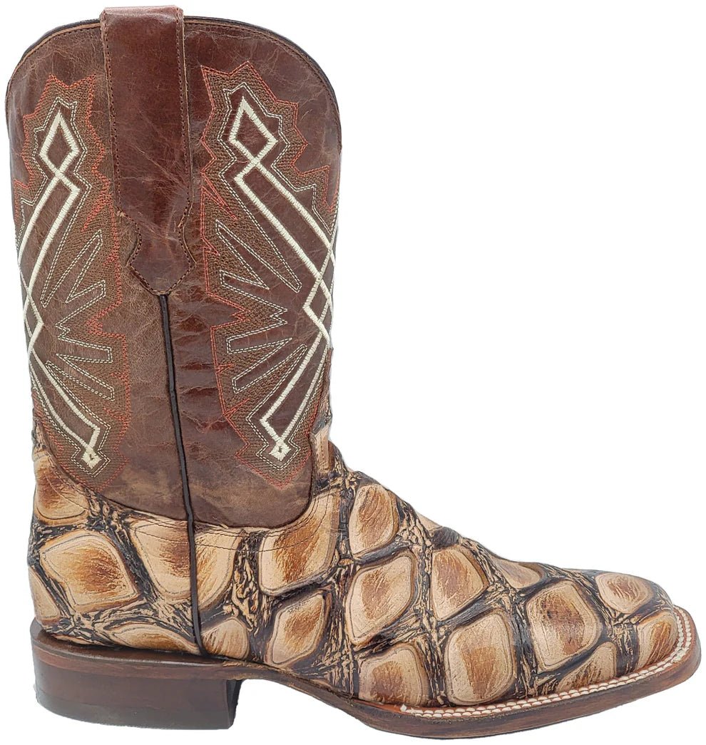 Men´s Silverton Pirarucu LG Print Leather Wide Square Toe Boots - Beige - OriginalWestern.com