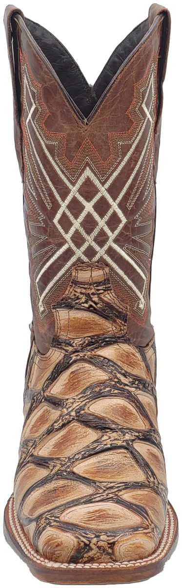 Men´s Silverton Pirarucu LG Print Leather Wide Square Toe Boots - Beige - OriginalWestern.com
