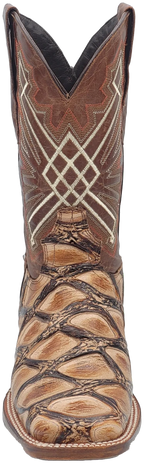 Men´s Silverton Pirarucu LG Print Leather Wide Square Toe Boots - Beige - OriginalWestern.com