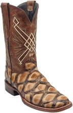 Men´s Silverton Pirarucu LG Print Leather Wide Square Toe Boots - Beige - OriginalWestern.com
