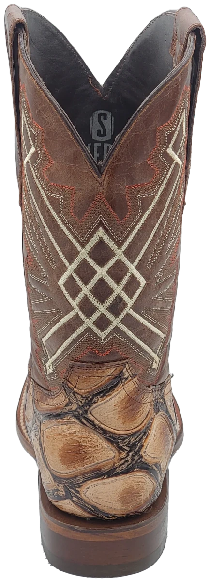 Men´s Silverton Pirarucu LG Print Leather Wide Square Toe Boots - Beige - OriginalWestern.com