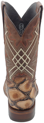 Men´s Silverton Pirarucu LG Print Leather Wide Square Toe Boots - Beige - OriginalWestern.com