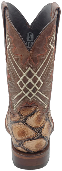 Men´s Silverton Pirarucu LG Print Leather Wide Square Toe Boots - Beige - OriginalWestern.com