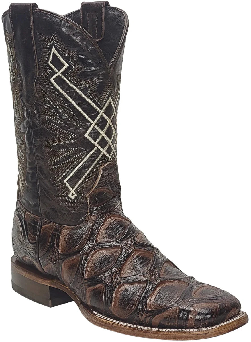 Men´s Silverton Pirarucu LG Print Leather Wide Square Toe Boots - Brown - OriginalWestern.com