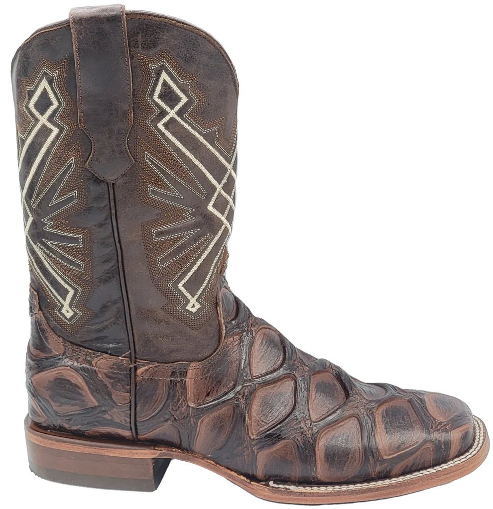 Men´s Silverton Pirarucu LG Print Leather Wide Square Toe Boots - Brown - OriginalWestern.com