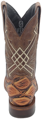 Men´s Silverton Pirarucu LG Print Leather Wide Square Toe Boots - Honey - OriginalWestern.com