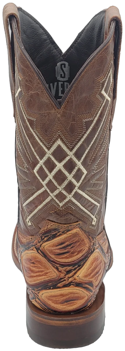Men´s Silverton Pirarucu LG Print Leather Wide Square Toe Boots - Honey - OriginalWestern.com