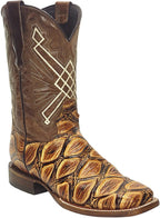 Men´s Silverton Pirarucu LG Print Leather Wide Square Toe Boots - Honey - OriginalWestern.com