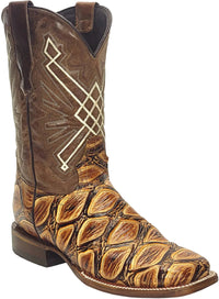 Men´s Silverton Pirarucu LG Print Leather Wide Square Toe Boots - Honey - OriginalWestern.com
