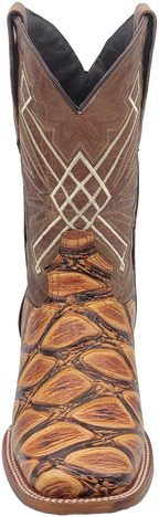 Men´s Silverton Pirarucu LG Print Leather Wide Square Toe Boots - Honey - OriginalWestern.com
