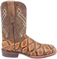 Men´s Silverton Pirarucu LG Print Leather Wide Square Toe Boots - Honey - OriginalWestern.com