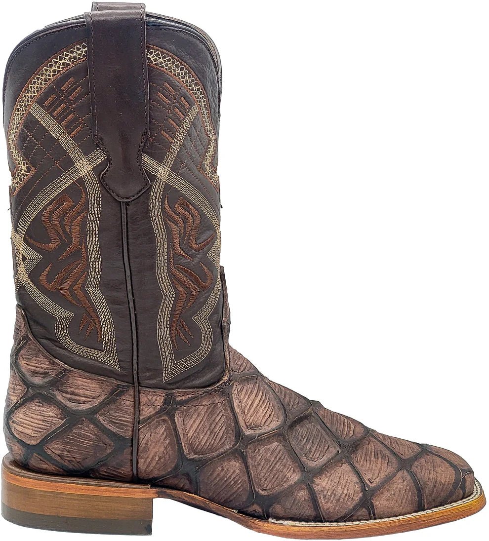 Men´s Silverton Pirarucu Mate Print Leather Wide Square Toe Boots - Brown - OriginalWestern.com