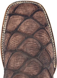 Men´s Silverton Pirarucu Mate Print Leather Wide Square Toe Boots - Brown - OriginalWestern.com