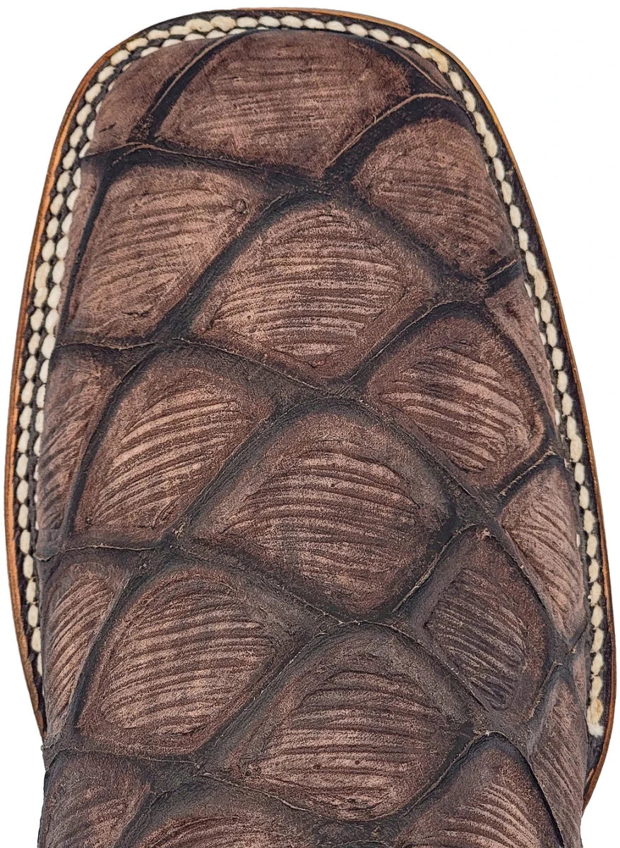 Men´s Silverton Pirarucu Mate Print Leather Wide Square Toe Boots - Brown - OriginalWestern.com