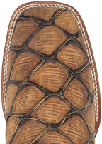 Men´s Silverton Pirarucu Mate Print Leather Wide Square Toe Boots - Honey - OriginalWestern.com