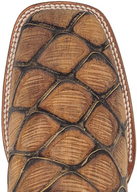 Men´s Silverton Pirarucu Mate Print Leather Wide Square Toe Boots - Honey - OriginalWestern.com