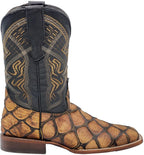 Men´s Silverton Pirarucu Mate Print Leather Wide Square Toe Boots - Honey - OriginalWestern.com