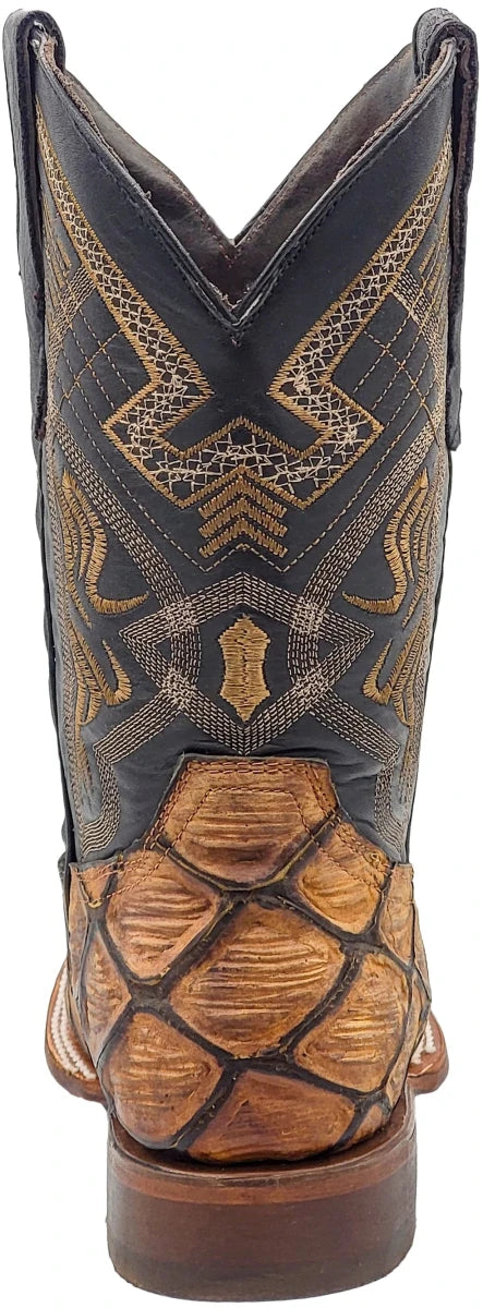 Men´s Silverton Pirarucu Mate Print Leather Wide Square Toe Boots - Honey - OriginalWestern.com
