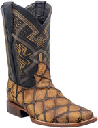 Men´s Silverton Pirarucu Mate Print Leather Wide Square Toe Boots - Honey - OriginalWestern.com