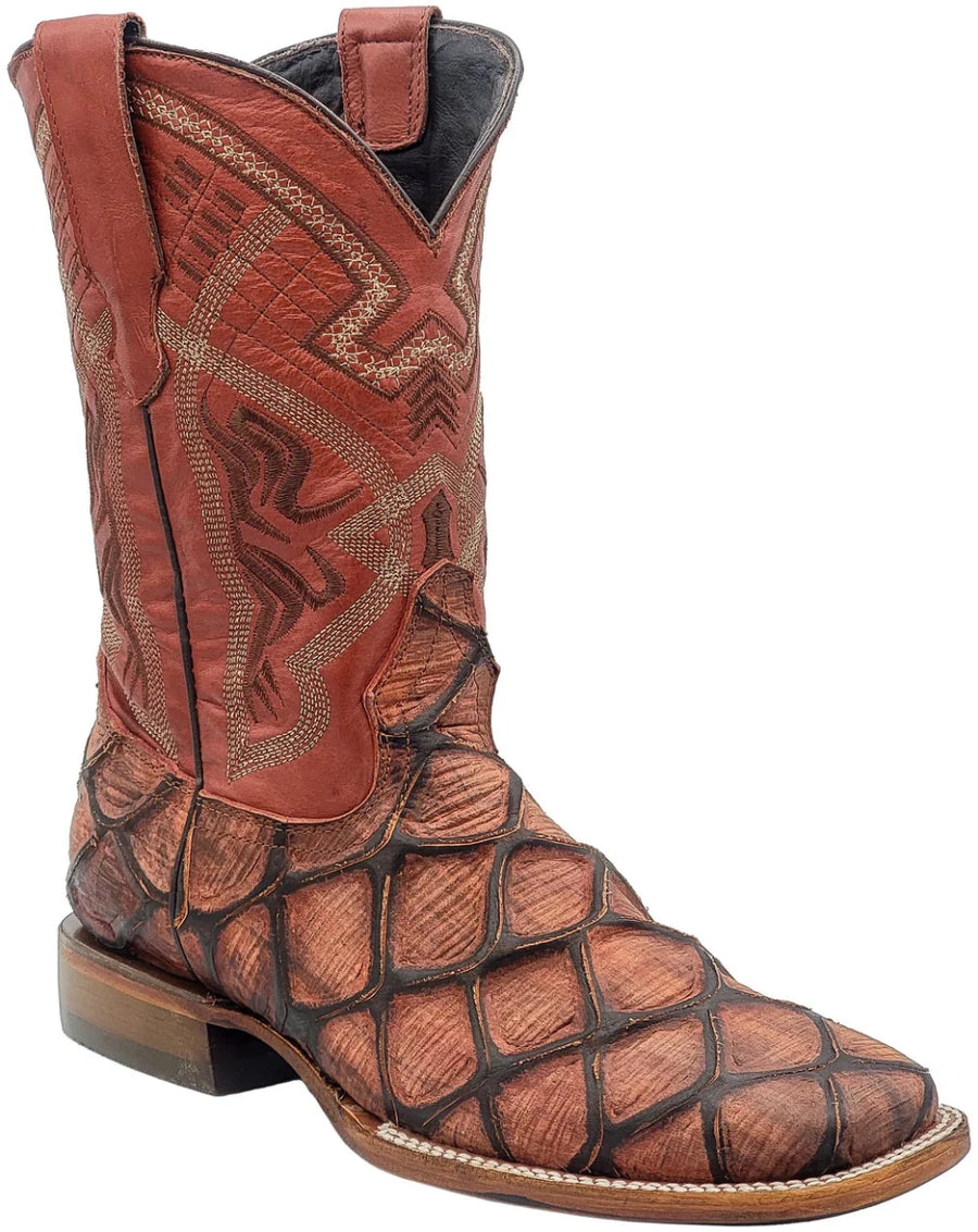 Men´s Silverton Pirarucu Mate Print Leather Wide Square Toe Boots-Shedron