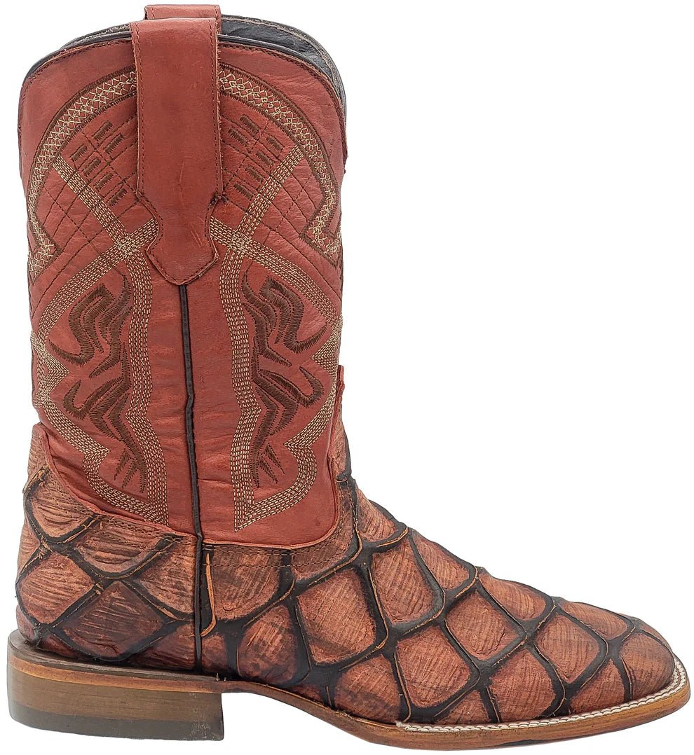 Men´s Silverton Pirarucu Mate Print Leather Wide Square Toe Boots - Shedron - OriginalWestern.com