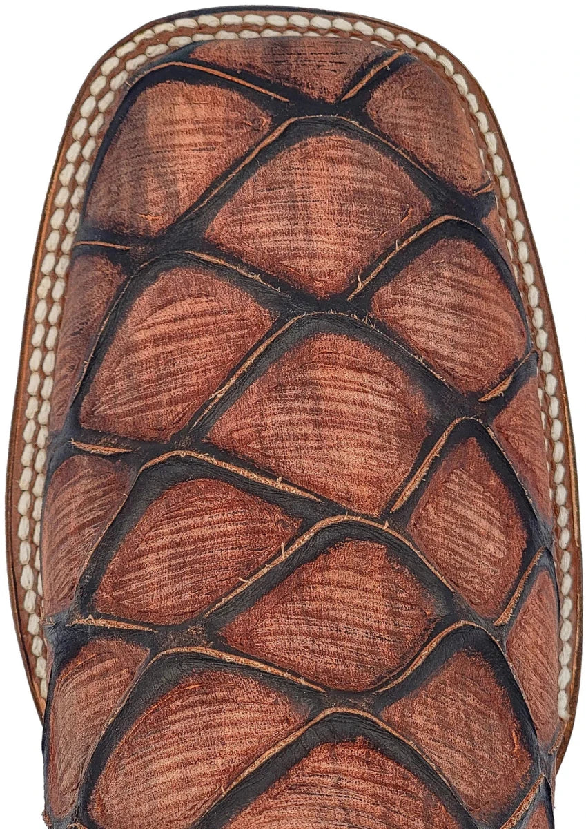 Men´s Silverton Pirarucu Mate Print Leather Wide Square Toe Boots - Shedron - OriginalWestern.com