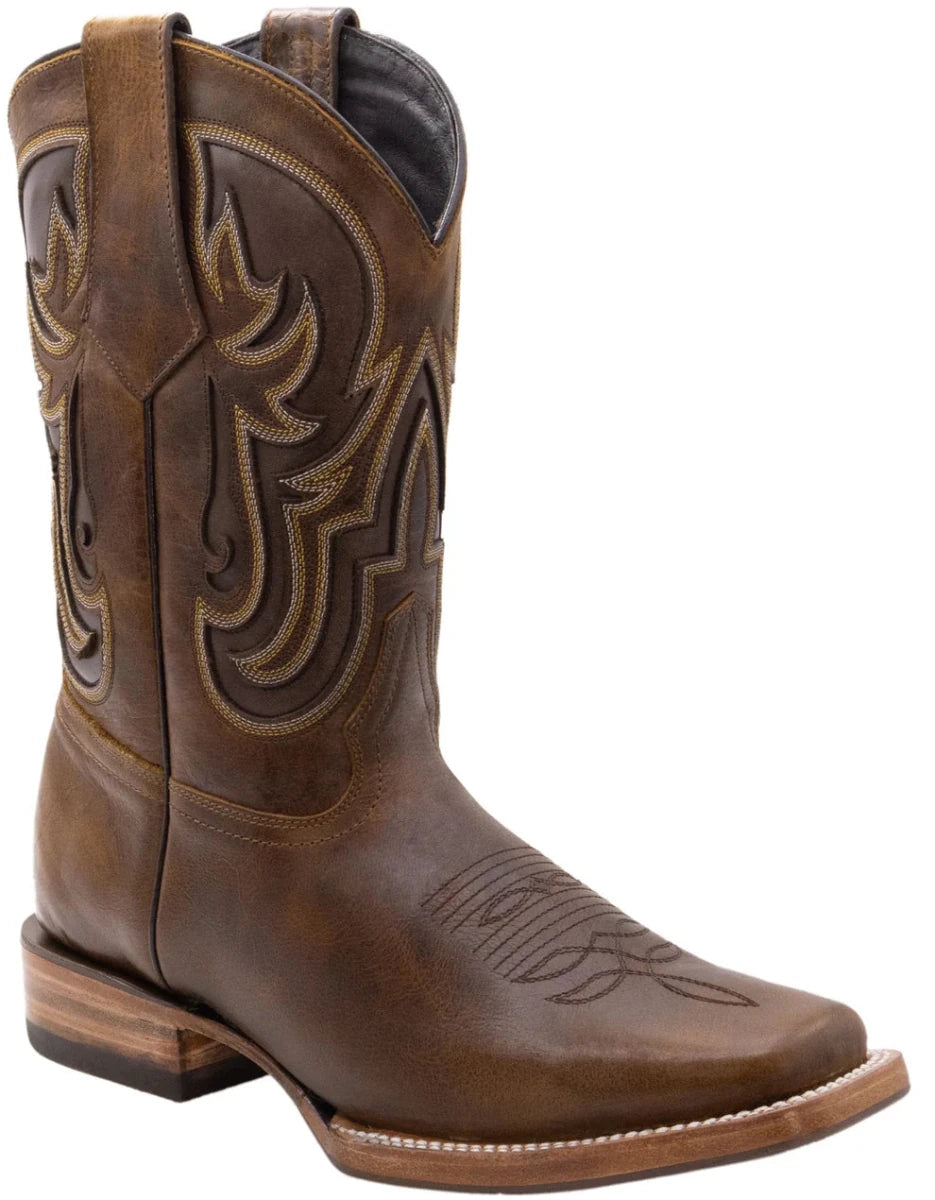 Men´s Silverton Ranch All Leather Square Toe Boots - Brown - OriginalWestern.com