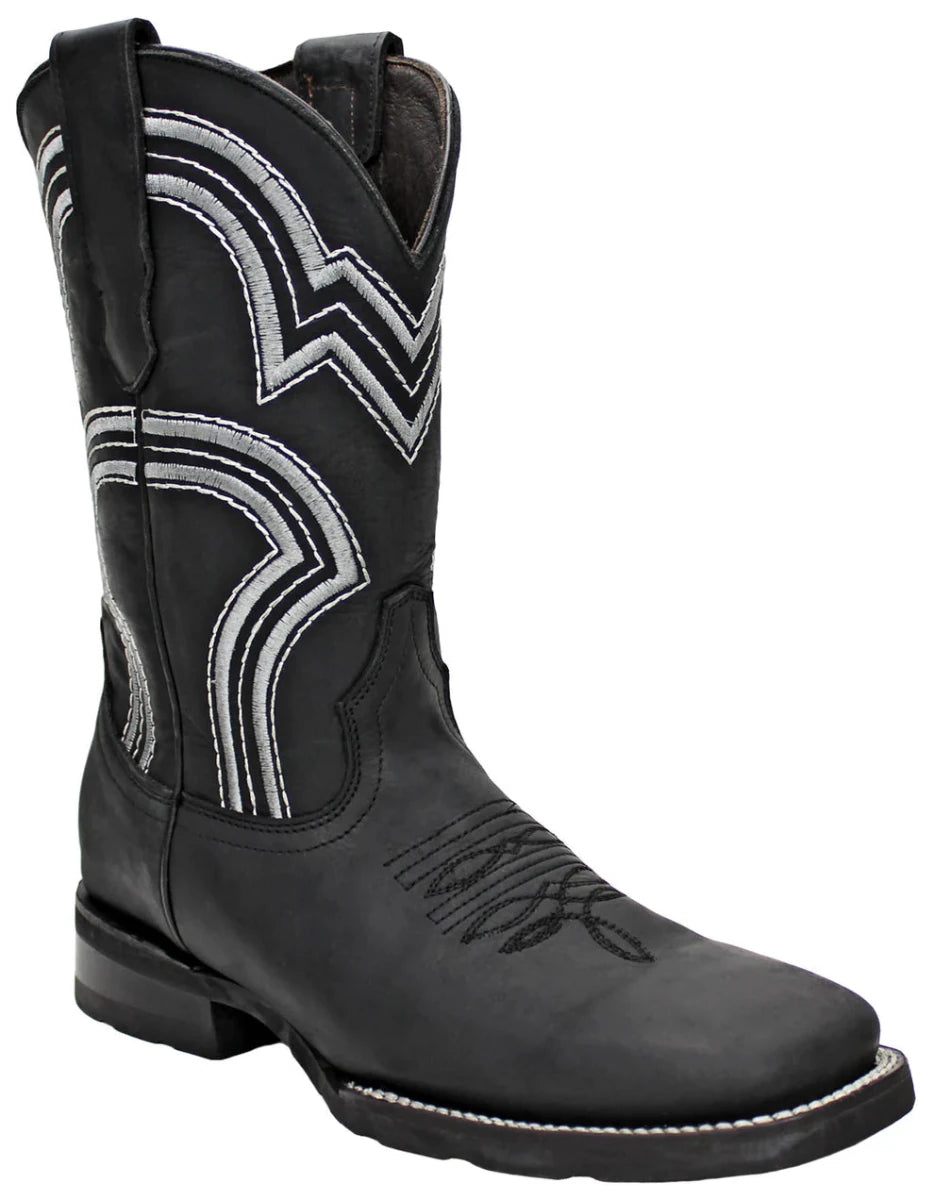 Men´s Silverton Weston All Leather Wide Square Toe Boots - Black - OriginalWestern.com