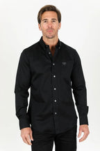 Men’s Single Pocket Logo Modern Fit Stretch Dress Shirt - Black - OriginalWestern.com